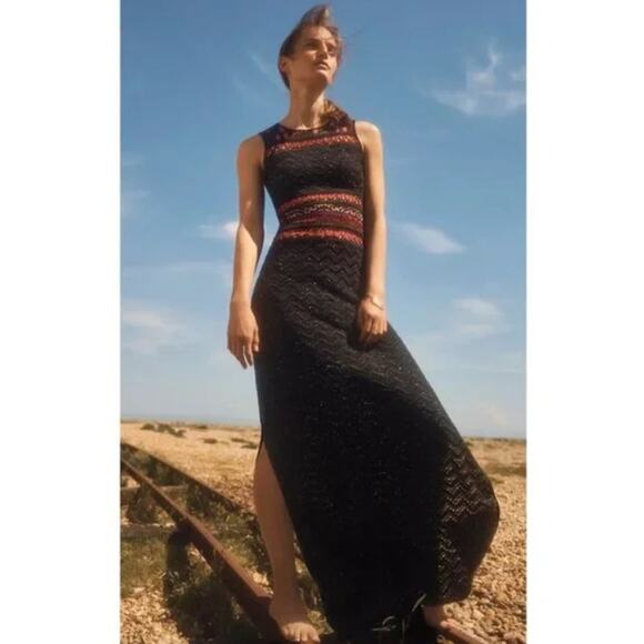 Anthropologie Cecilia Prado Rowan‎ Black Knit Maxi Sweater Dress Medium Boho - Picture 1 of 9